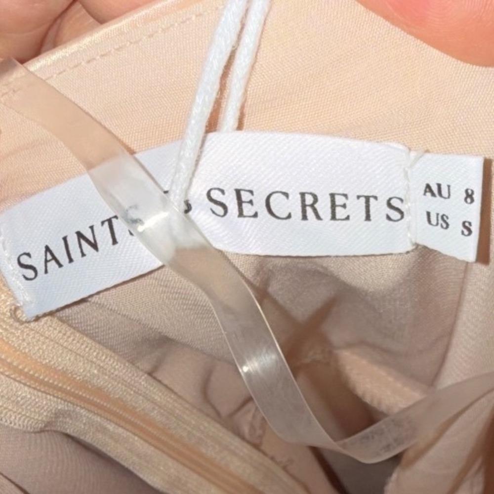 Saints & Secrets Champagne Satin Halter Ruffle Midi Dress CM6090D NWT Small - Picture 7 of 7